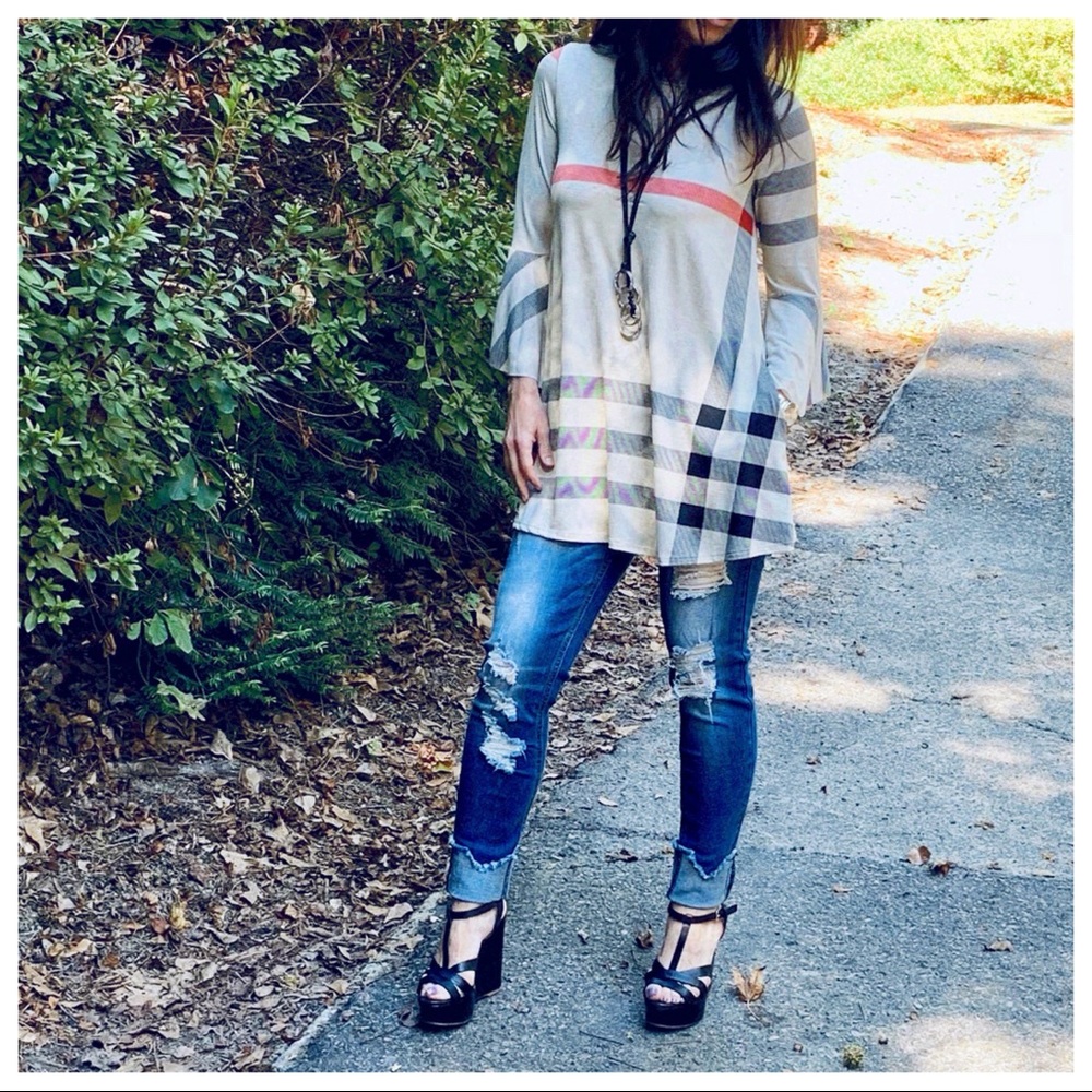 ✨LAST ✨Beige plaid swing tunic with side pockets - Picture 8 of 8